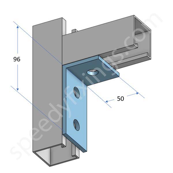 90 deg Angle Bracket 2 hole, 1 hole (96x50) - Image 2
