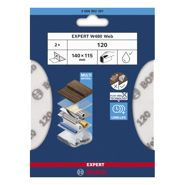 Bosch EXPERT W480 Web 1/4 Hand Sanding Sheet, 115 x 140 mm, G120